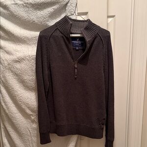 American Eagle Outfitters Men's Dark gray Zip-Up Sweater